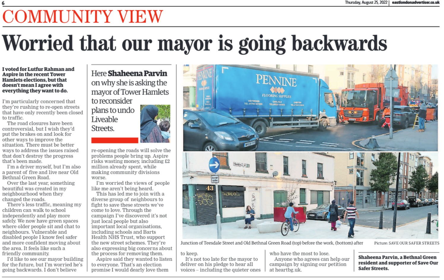 Copy of East London Advertiser Community View article.